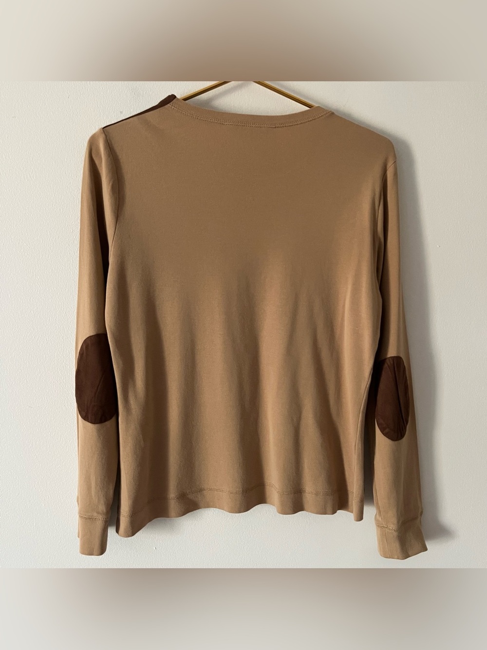 Lauren Ralph Lauren Tan Brown 100% Cotton Top Elbow Patch Equestrian Neutral L - Picture 5 of 8